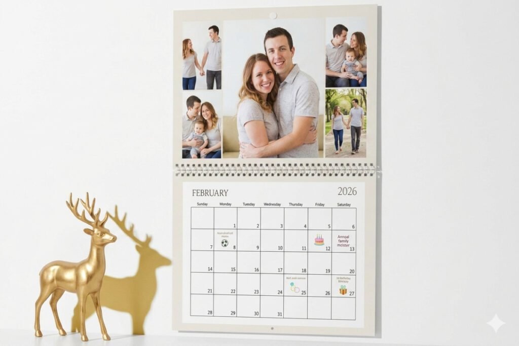 1. Personalised 2026 Wall Calendar (A4, A3, or Larger) – Best For a Year-Long Family Anniversary Gift With a New Memory Each Month