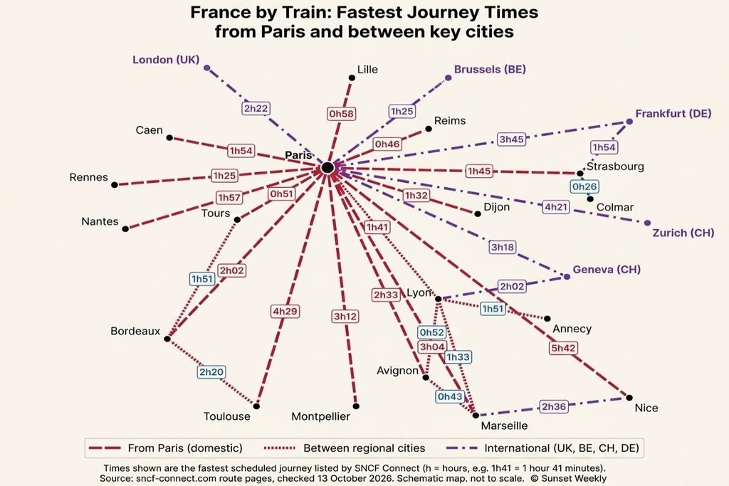 France Rail Map: Fastest Journey Times